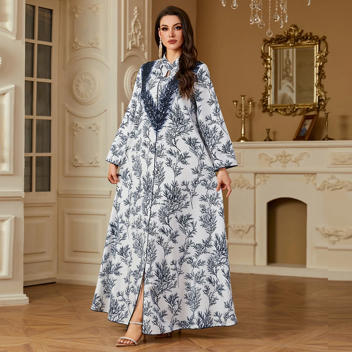 Abiti musulmani di Medio Oriente di nuova moda da donna alla moda eleganti stampati digitali a maniche lunghe alla caviglia abiti Abaya femminili