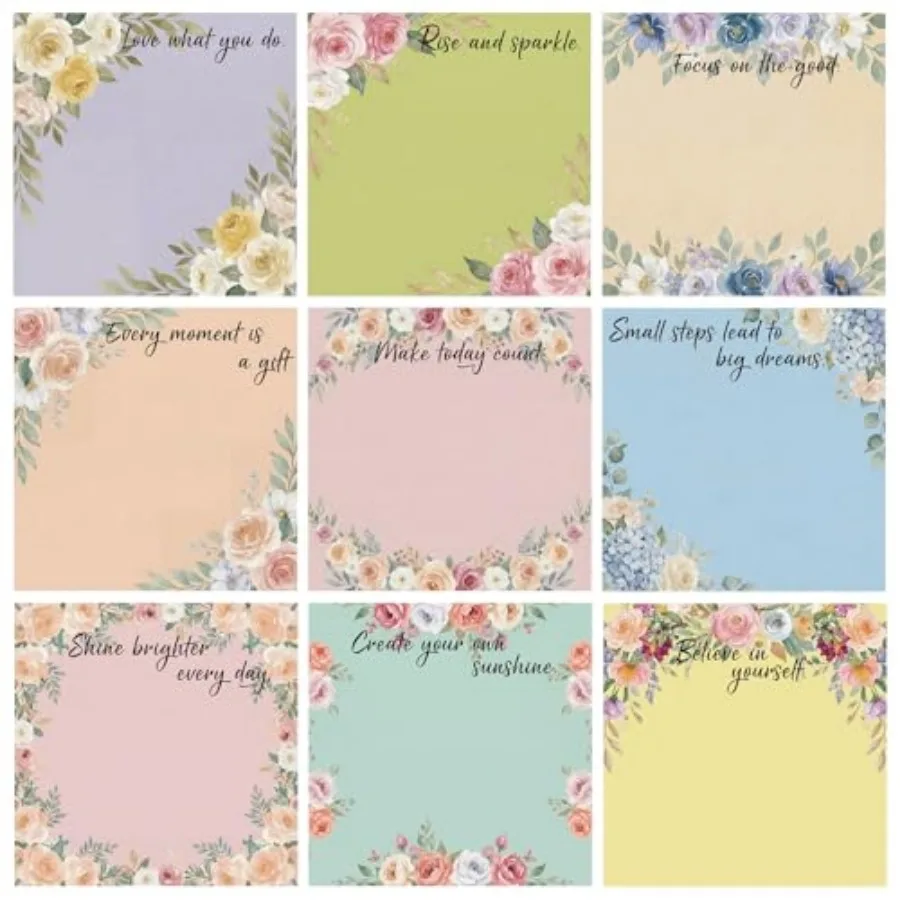 

9 Pads Cute Sticky Notes Inspirational Floral Stationery 3x3 Inch Motivational Self-Stick Notepad for Women Office School Prize