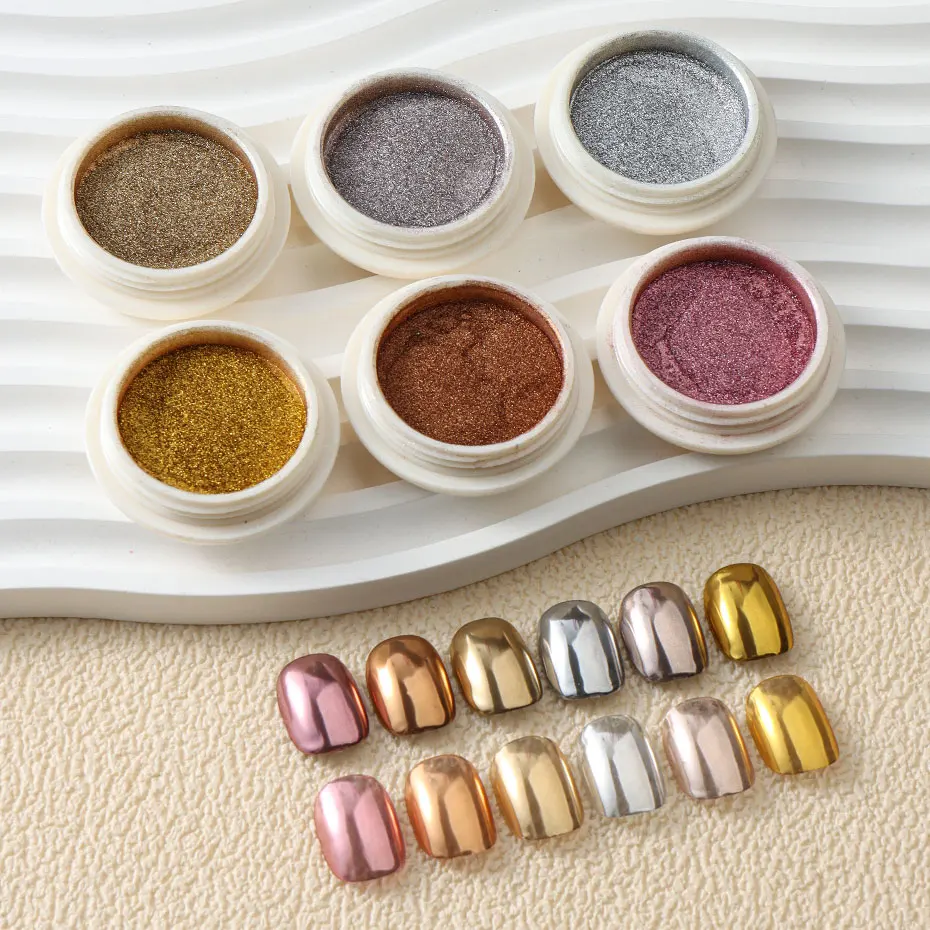 البولندية الكروم فرك الصباغ تقشر مانيكير ديكور الذهب لامع مرآة بريق مسمار الفن الغبار ارتفع الذهب الفضة مسحوق UV هلام 6 قطعة #1