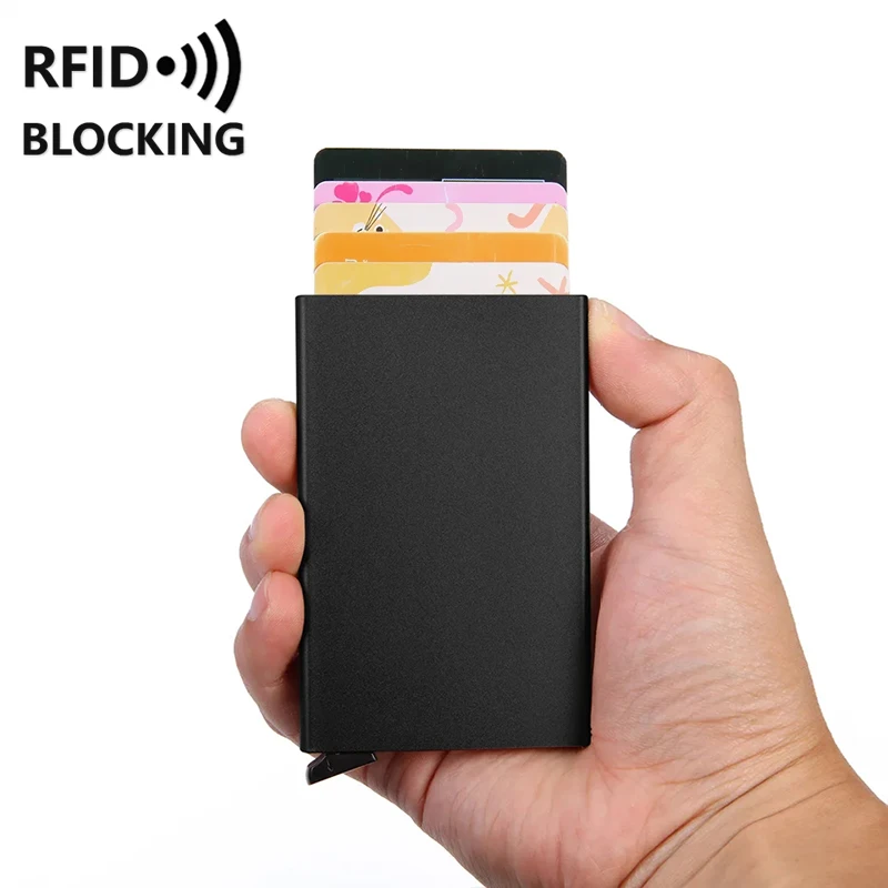 Portable Anti-theft ID Credit Card Holder Minimalist Porte Carte Thin Aluminum Metal Wallets Pocket Case Bank Credit Card Box