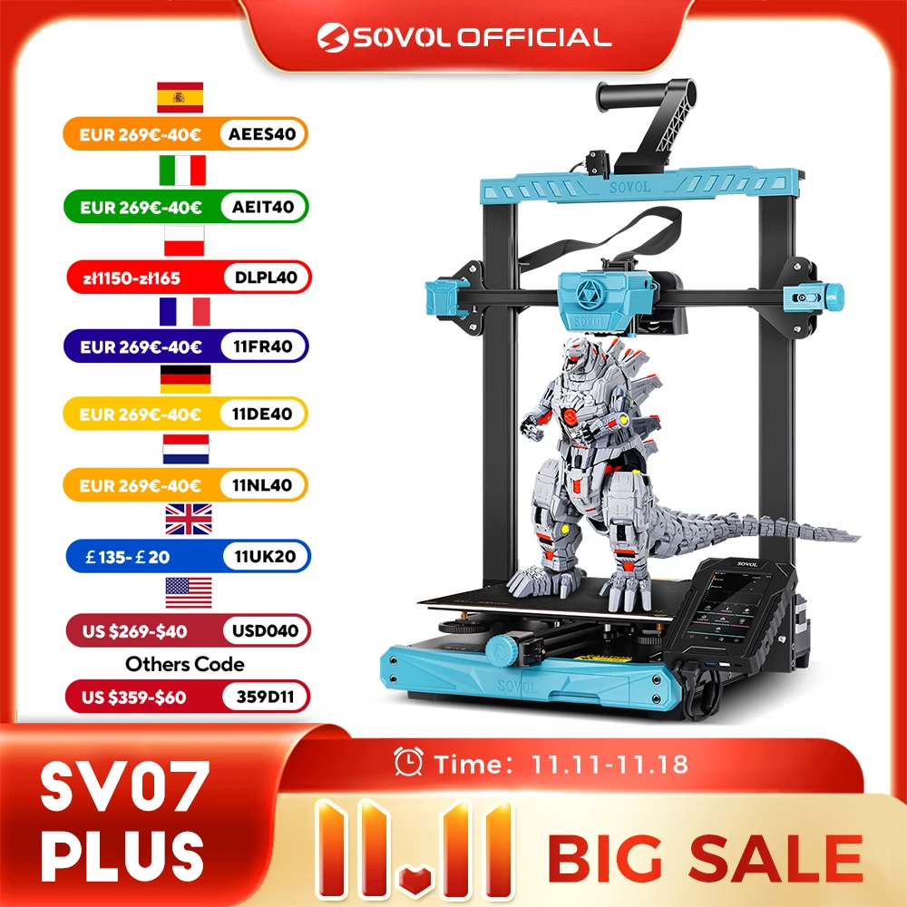 Sovol SV07 Plus 3D Printer with Klipper Firmware, Max Print Speed 500mm/s 300℃ High Temp 600W Meanwell Power Supply Impresora 3d