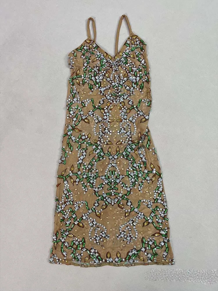 Wysokiej jakości sukienka z siateczki z seksownymi ramiączkami, wykonana metodą hot stamping, nowa kolekcja 2025, modna odzież damska na zamówienie.