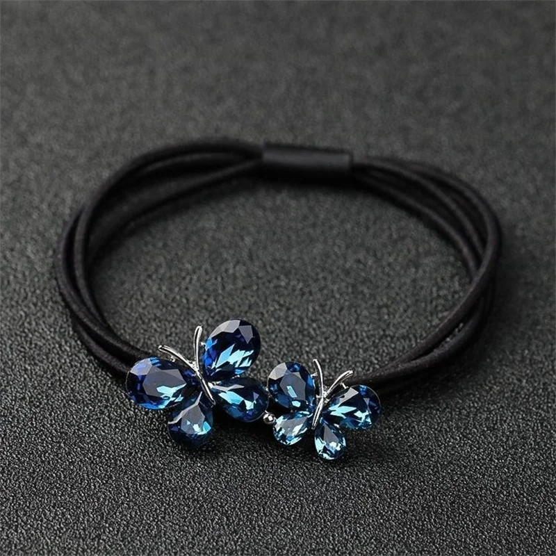 Scrunchies de flores de diamantes de imitación azules para mujeres y niñas, bandas de goma elásticas para el cabello, accesorios, lazo, Anillo para