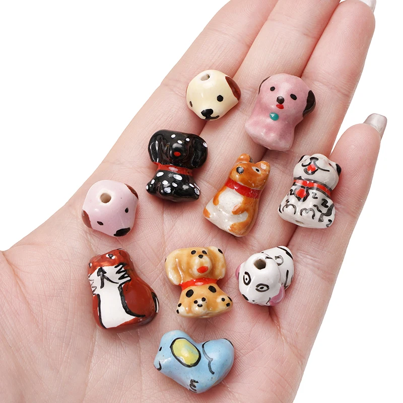 

1pc Cute Animals Dog Fox Shape Ceramic Hand Painting Beads to Make Bracelets Phone Chain Handmade Diy Jewelry Making Accessories