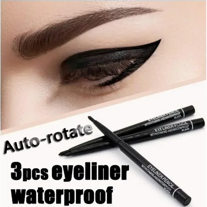 3pcs Automatic Rotating Eyeliner Pen, Waterproof Black And Brown Eyebrow Pencil, Eyeshadow Makeup Eyeliner Gel Pen Dropshipping