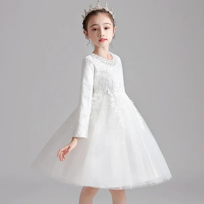 Vestito da ragazza 2023 autunno nuovo abbigliamento per bambini vestito da principessa in rete vestito per bambini fiore vestito da spettacolo per pianoforte per bambini Autu