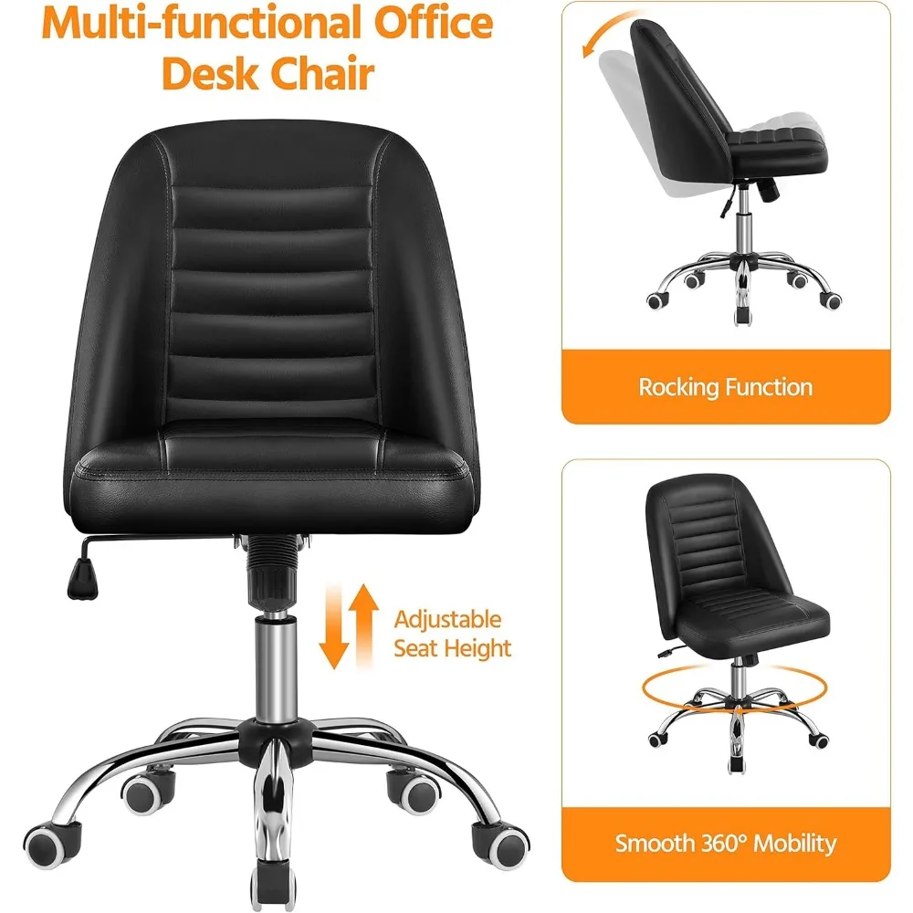PU Leather Armless Office Chair, Mid Back Desk Chair,Computer Task Chair, Modern Vanity Chairs