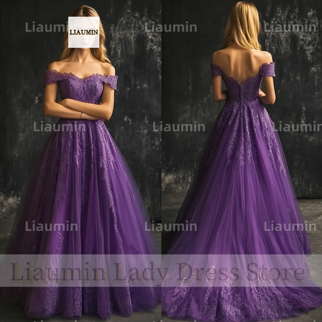 Vestido de tule com aplique de renda, Fora do ombro, até o chão, saia personalizada para baile de formatura, casamento, ocasião formal, festa noturna, B6