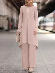 Ramadan zweiteilige Sets Hemd & Hose Frauen muslimische Anzüge Hemd Bluse Musulman Ensembles marok kanis che Kaftan islamische Kleider sets