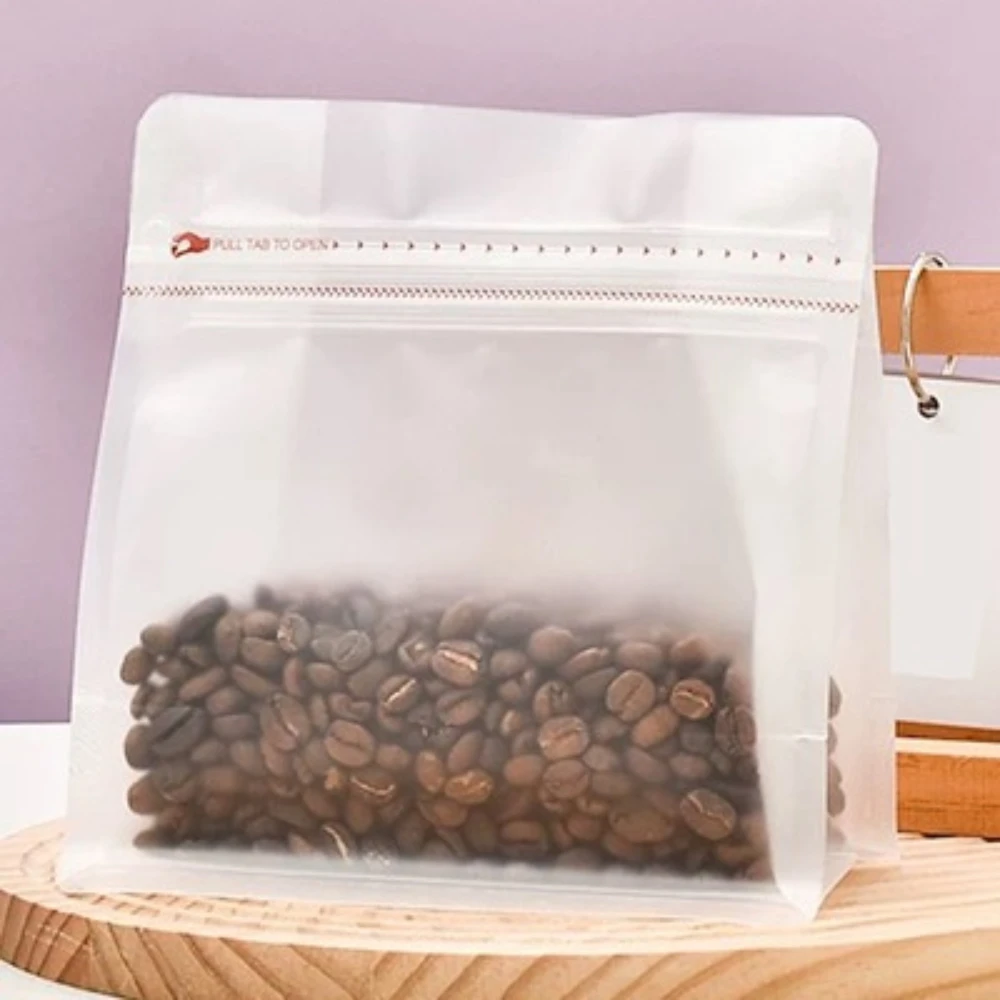 50pcs Matt Orange Transparent Coffee Bean Nut Powder Tea Candy Self-Sealing Plastic Food Packaging Bag with Valve and Zipper