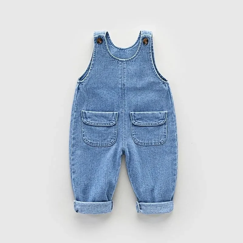 

Summer Thin Children's Denim Overalls Spring Autumn Casual Trousers Double Pocket Baby Jumpsuits Boys' Girls' Denim Overalls