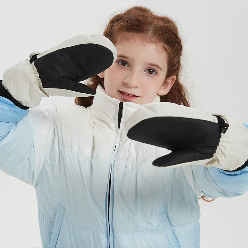 Kids Ski Mittens Waterproof Winter Snow Mittens Long Cuff Boys Girls Warm Snowboarding Gloves for Ages 6-12T