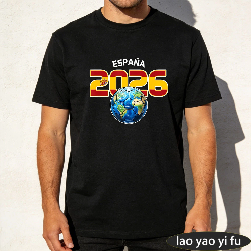 Spain 2026 Football Design T-Shirt Fashion Summer Top Gift for Soccer Fans Soccer Part Supplies Men Women Crewneck Cotton Tee