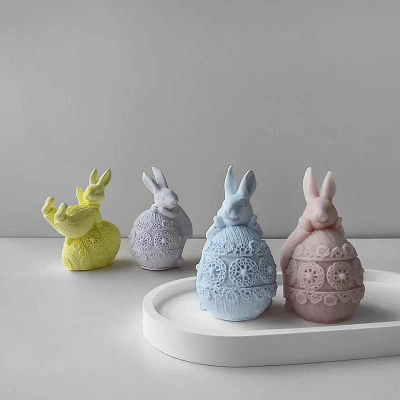 3D Easter Bunny Egg Mold DIY Aroma Candle Plaster Ornaments Molds Epoxy Resin Rabbit Silicone Mold