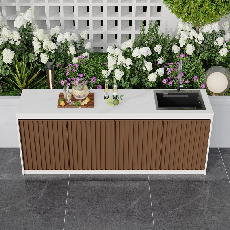Outdoor rock slab console integrated sink basin villa garden water bar counter courtyard vegetable sink aluminum honeycomb