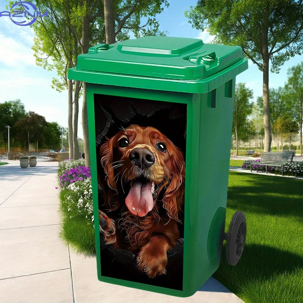 2D Flat Roosterer Spaniel Breaking Hole PVC Trash Can Sticker - Waterproof, Easy to Remove, Perfect for Pet Lovers, Wall Art