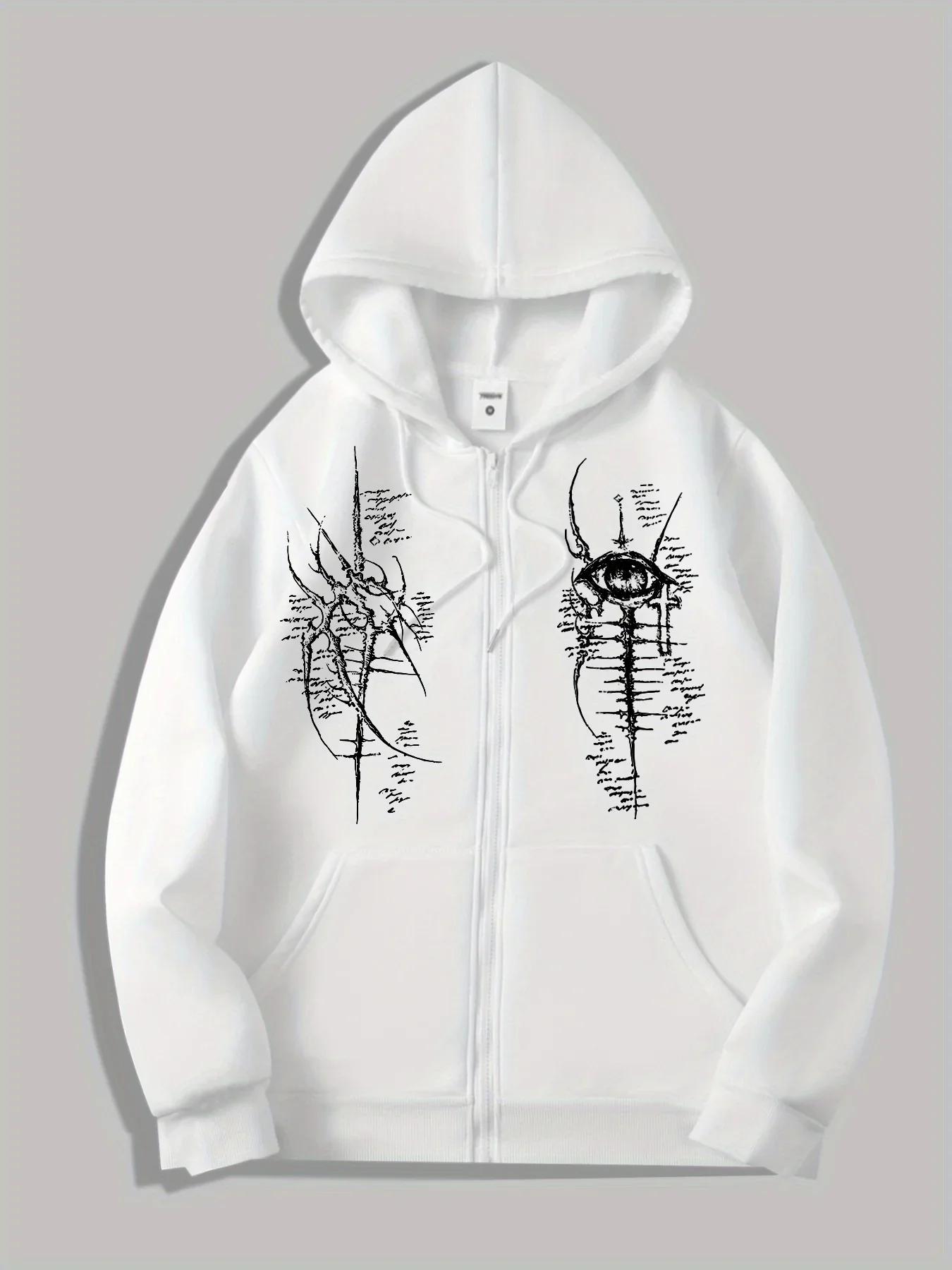 Men's Anatomical Skeleton Spine Graphic Zip Up Hoodie, Long Sleeve Casual Hooded Sweatshirt with Kangaroo Pocket Outerwear