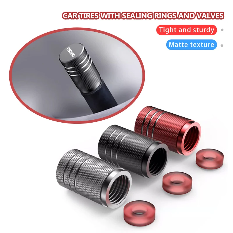4Pcs Car Wheel Air Valve Dust Cap Metal Tire Valve Stem Cover For Recaro