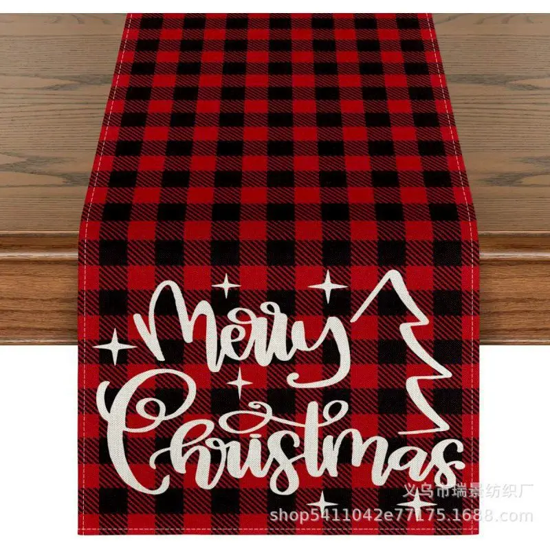 VIKAMA Green Hand Plaid Table Runner, 6 Designs, Decorative Dresser Scarf for Kitchen Dining Holiday Party