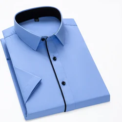 Camisa clásica de verano para hombre, camisas de vestir formales sólidas de manga corta, cómoda camisa de oficina de fácil cuidado de ajuste estándar Social de negocios