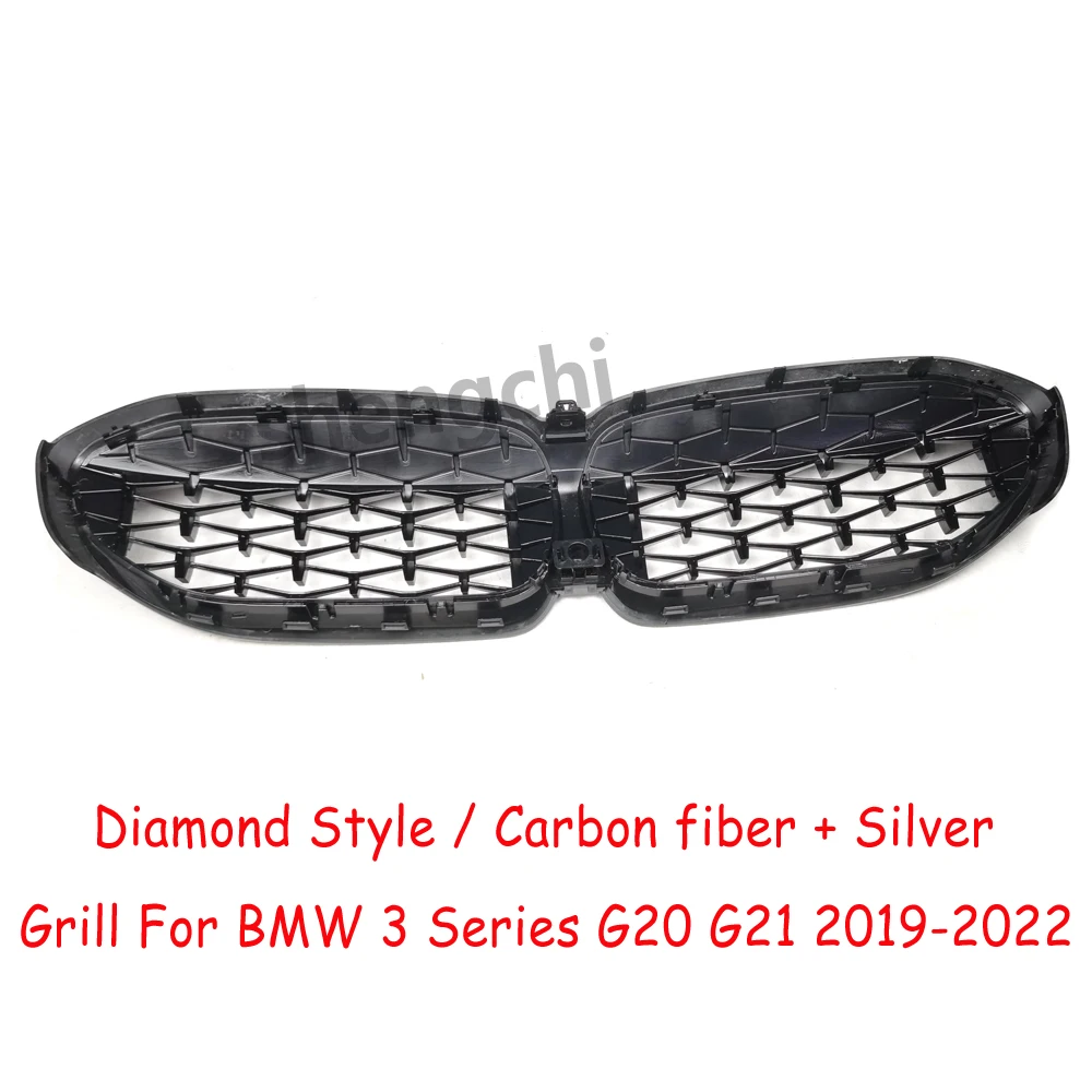 G20 Pre-Lci ABS Carbon Fiber Diamond Silver Grille for BMW 3 Series G20 G21 318i 320i 330i M340i M340d Racing Grills 2019-2022