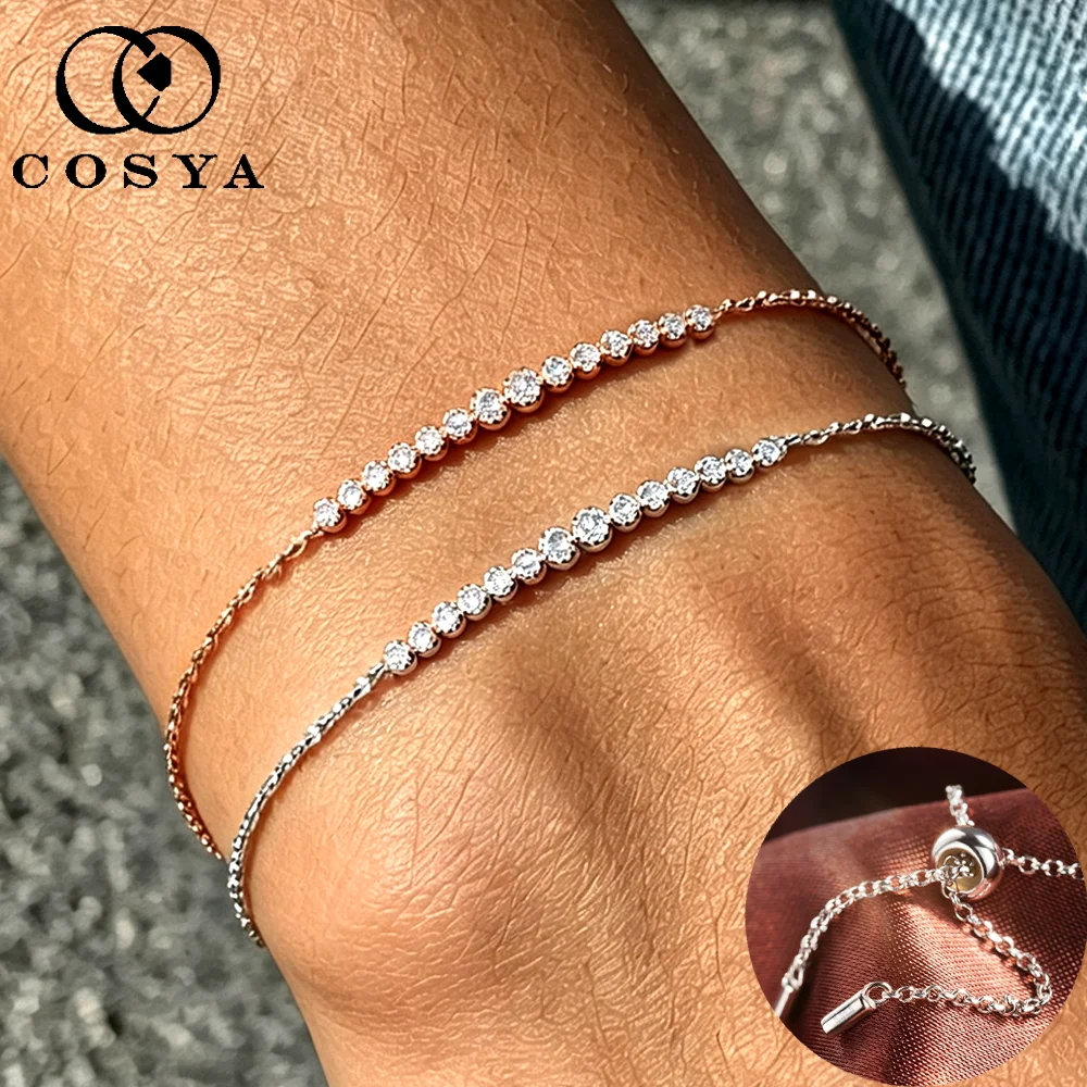 COSYA Certified Full Moissanite Bracelets for Women S925 Silver Plated 18K Gold Lab Diamond Adjustable Chain Dainty Jewelry Gift