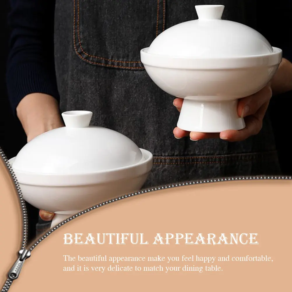 Ceramic Soup Stew Bowl Simple Design Deepened Thickened Lid Serving Bowl for Steamed Egg Bird Nest Sugar Water Oatmeal Storage view 3