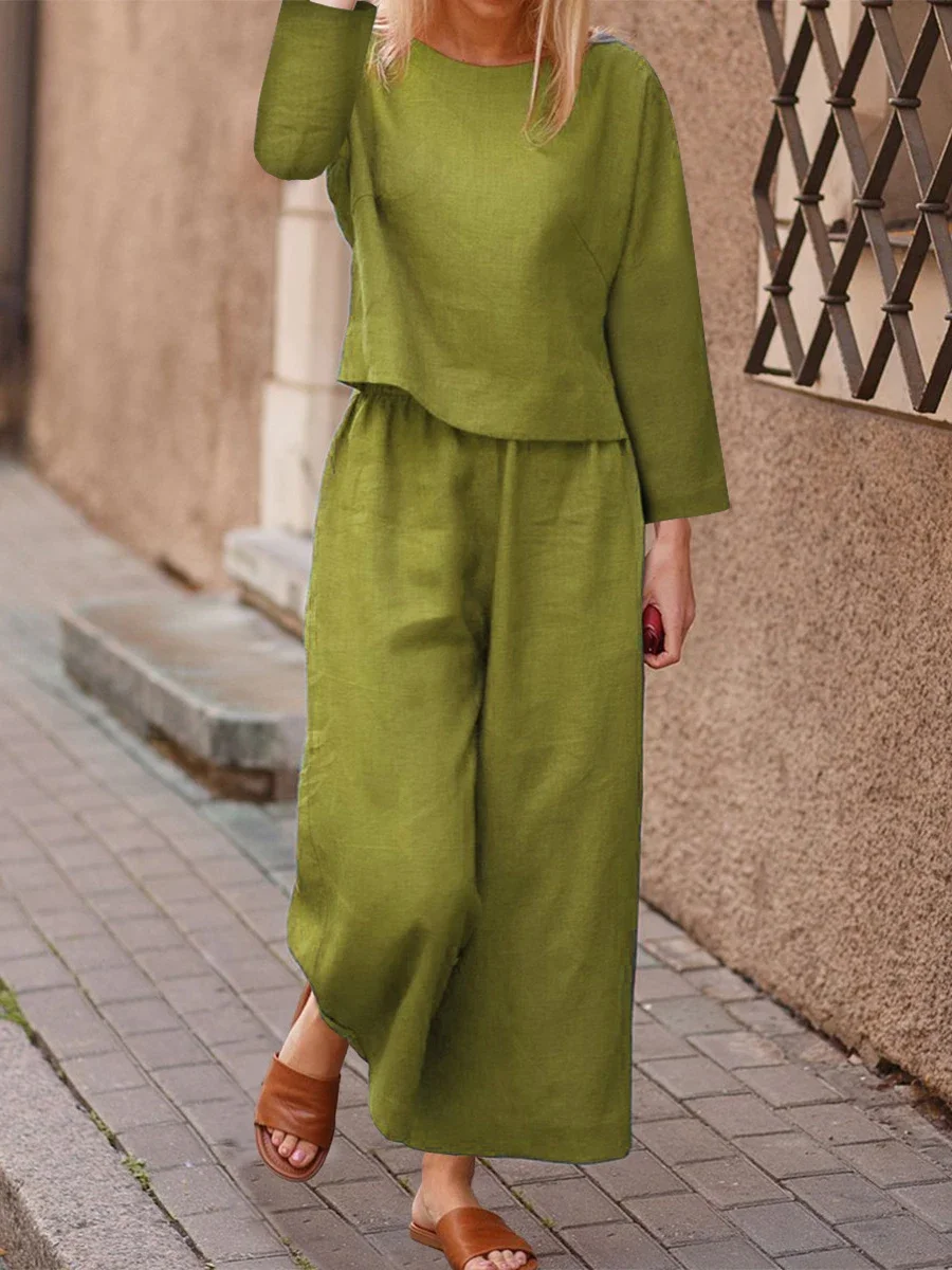 Casual European and American Oversized Set Loose Solid Color Shirt and Pants Two-piece Set