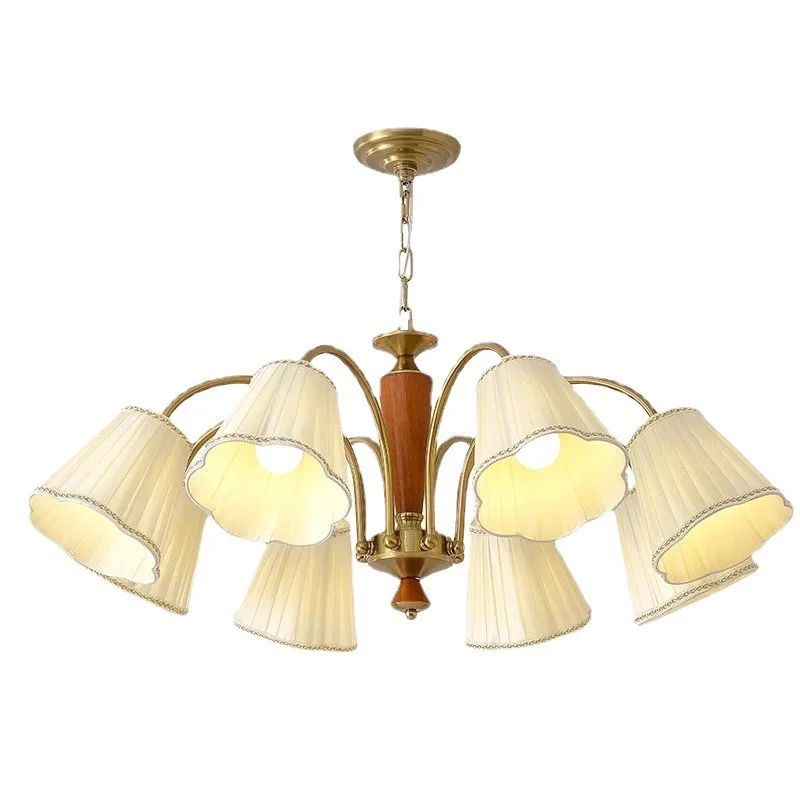 

American medieval retro simple warm atmosphere solid wood chandelier