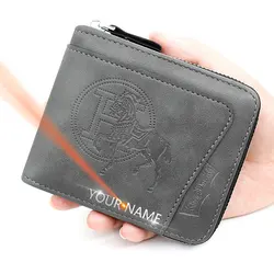 High Quality Zipper Men Retro Wallets Free Name Engraving Coin Pocket Card Holder Male Purse Photo Holder Simple Men's Wallet