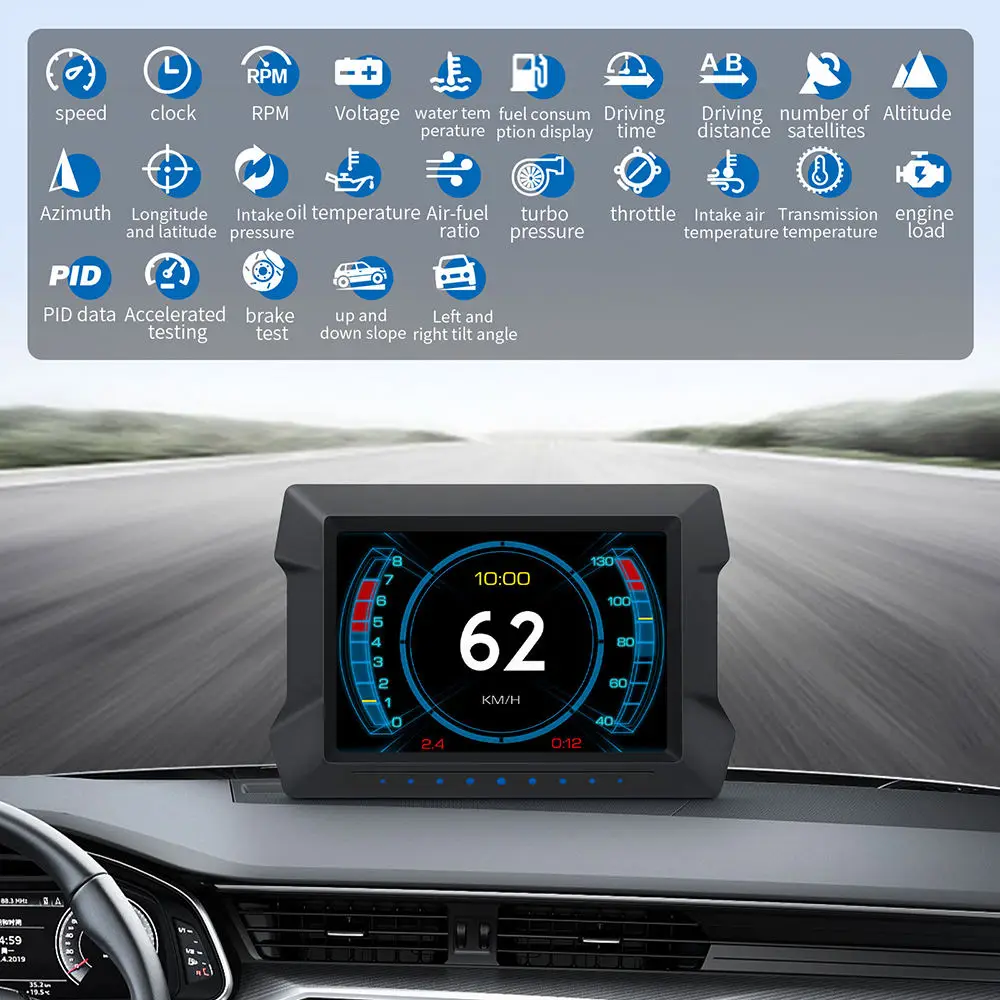 OBD + GPS HUD P22 Head Up Display Car OBD2 on Board Computer Car Auto Electronic Accessories Smart Gauge in Clinometer Detector