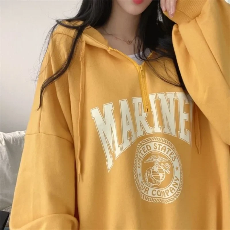 Graphic Hoodies Baggy Tops Grey with Zipper Sweatshirts for Women Full Zip Up Hooded Loose Female Clothes Pullovers Sport Trend