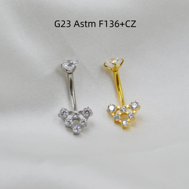 10PCS Body Piercing Jewelry-Heart G23 Titanium CZ  Navel Belly Button Bar  Barbells Belly Rings