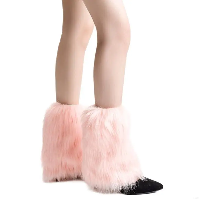 Soft Furry Plush Leg Warmers Color Boot Covers Winter Accessory for Women