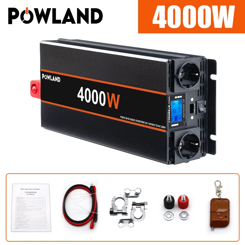 Powland 8kw 6kw 5kw 4kw 3kw Zuivere Sinus Power Inverter 12V 24V 220V Micro Omvormer Dc 50Hz Voltage Omvormer Thuis Apparaat