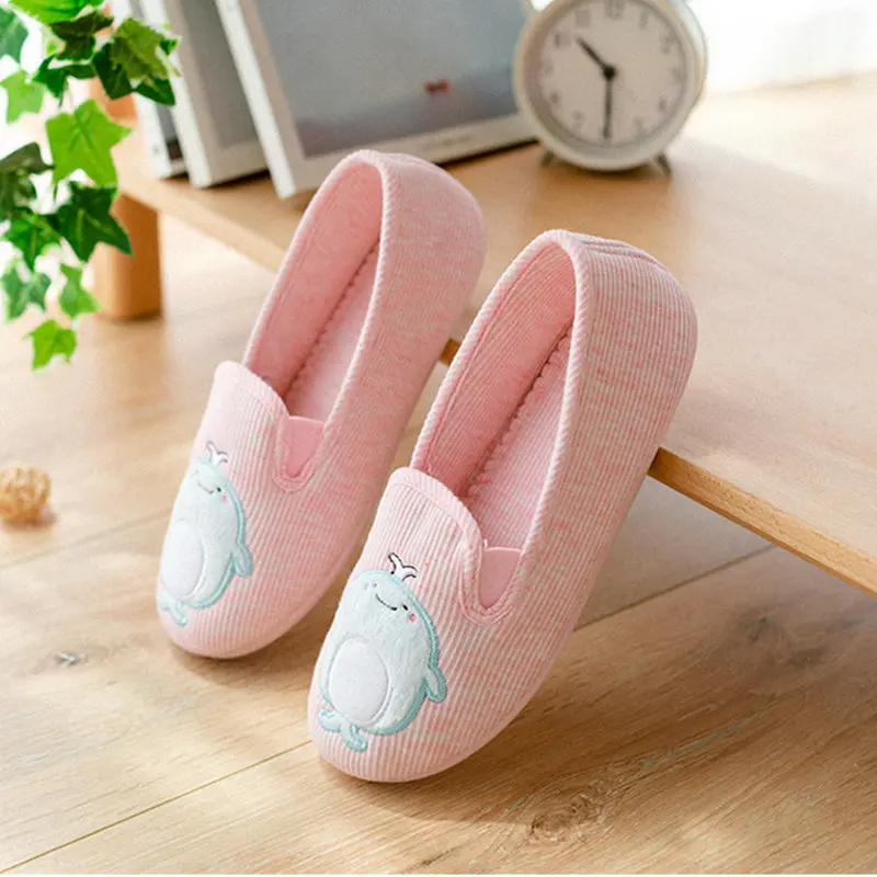 New Spring and Autumn Dinosaur Cute Slippers At Home Cotton Female Non-slip Warm Shoes Indoor Slippers For Girl Women