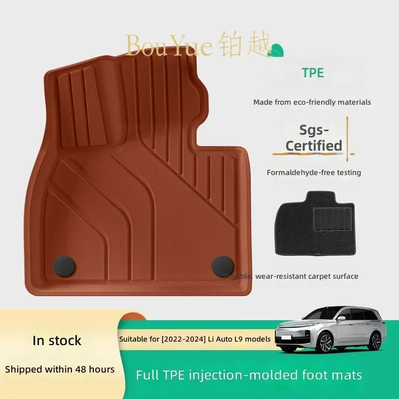 Custom Fit TPE Car Floor Mats for Ideal L9 2022 2023 2024 All Weather Waterproof Black Orange Injection Molded Auto Liners