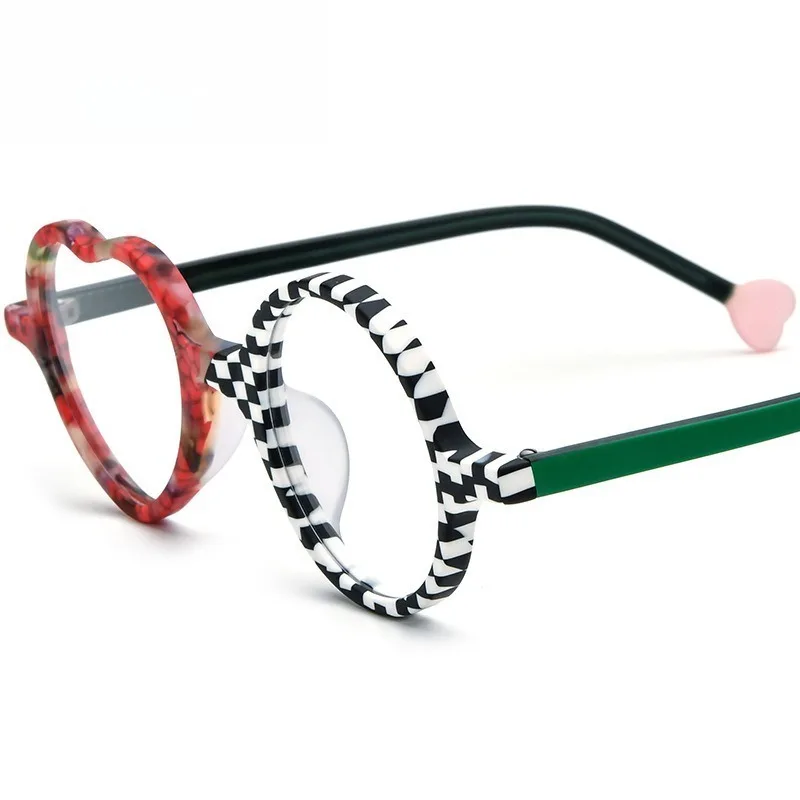 Multi-color Spliced Heart Shape Matte Acetate Eyeglass Frame for Men Women,  Prescription Optical Frame With Demo Lenses