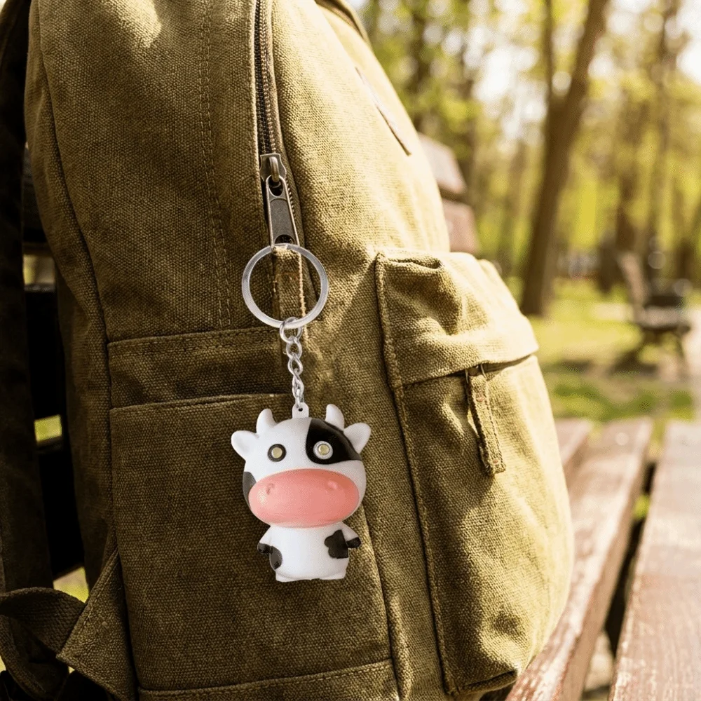 Cartoon Cow Sound Light Fidget Keychain Hanging Mini Light Up Cow Key Ring Glow Sound Feature Fidget Press Fidget Cow