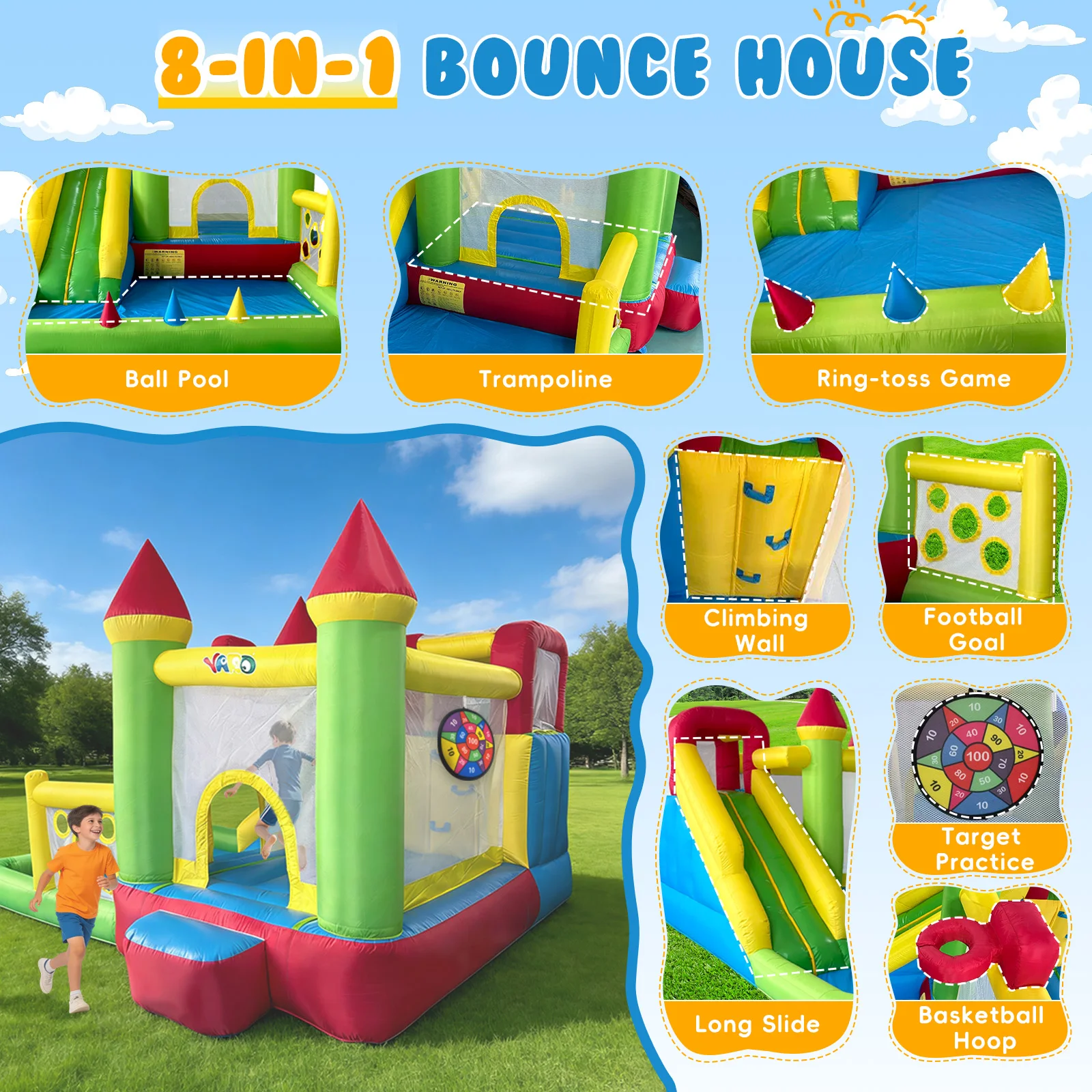 Inflatable Bouncy Castle Bounce House with Slide And Ball Pit Combo for Indoor Outdoor Use Perfect for Family Children's Birthday Party in Backyard