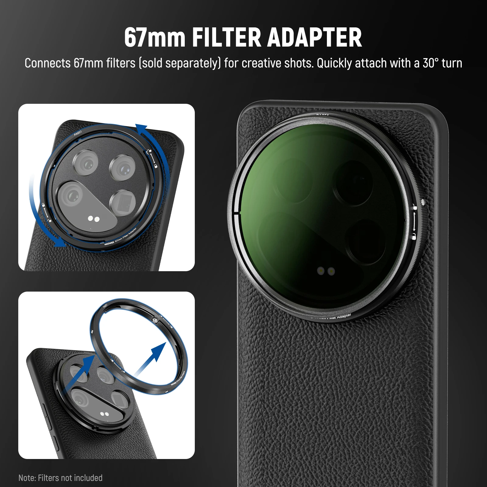 Neewer 14 capa protetora ultra com carregamento sem fio, montagens de lente de 17 mm e adaptador de filtro de 67 mm, TPU + PC para Xiaomi 14 Ultra