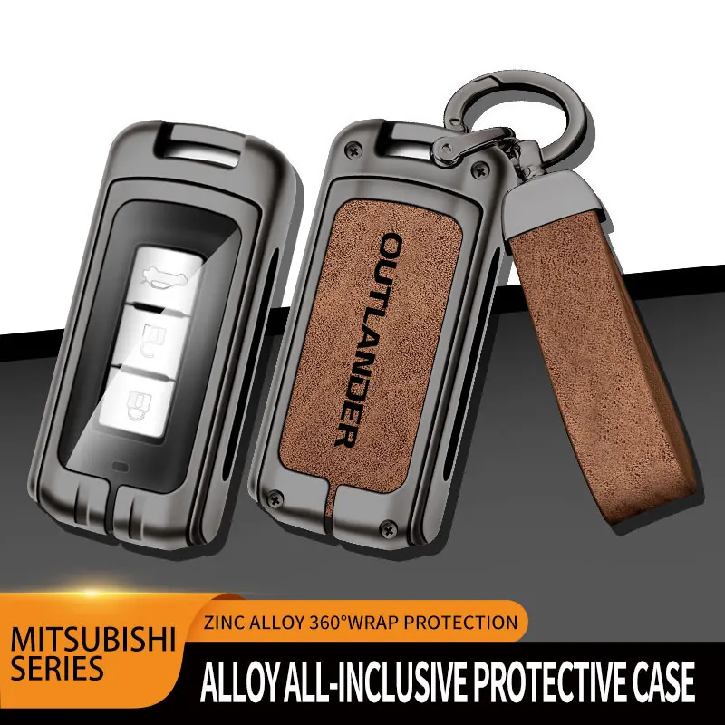 Zinc Alloy Car Key Cover Case Holder Shell Protector for Mitsubishi Outlander Remote Key Bag Buckle Keychain Auto Accessories