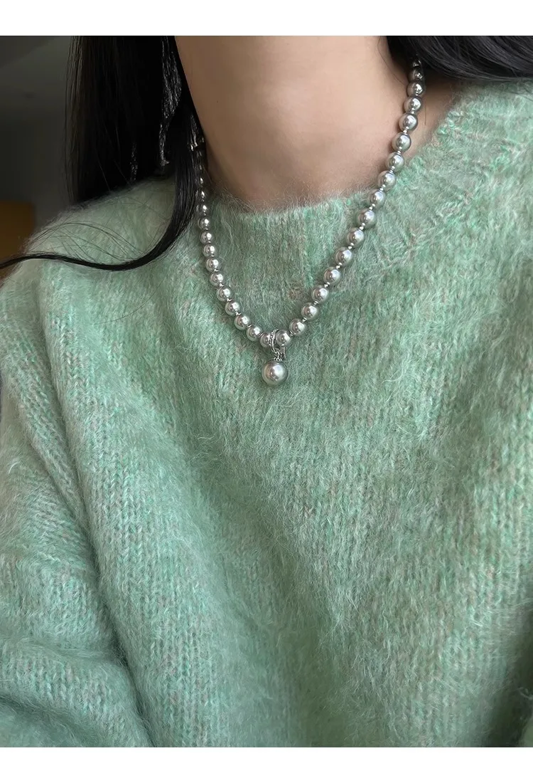 wu-lingzhi Women Austrian Pearl Necklace Top Quality Green Gray Pearl Necklace Elegant Multiple Wear Luxury 2025 New Arrival