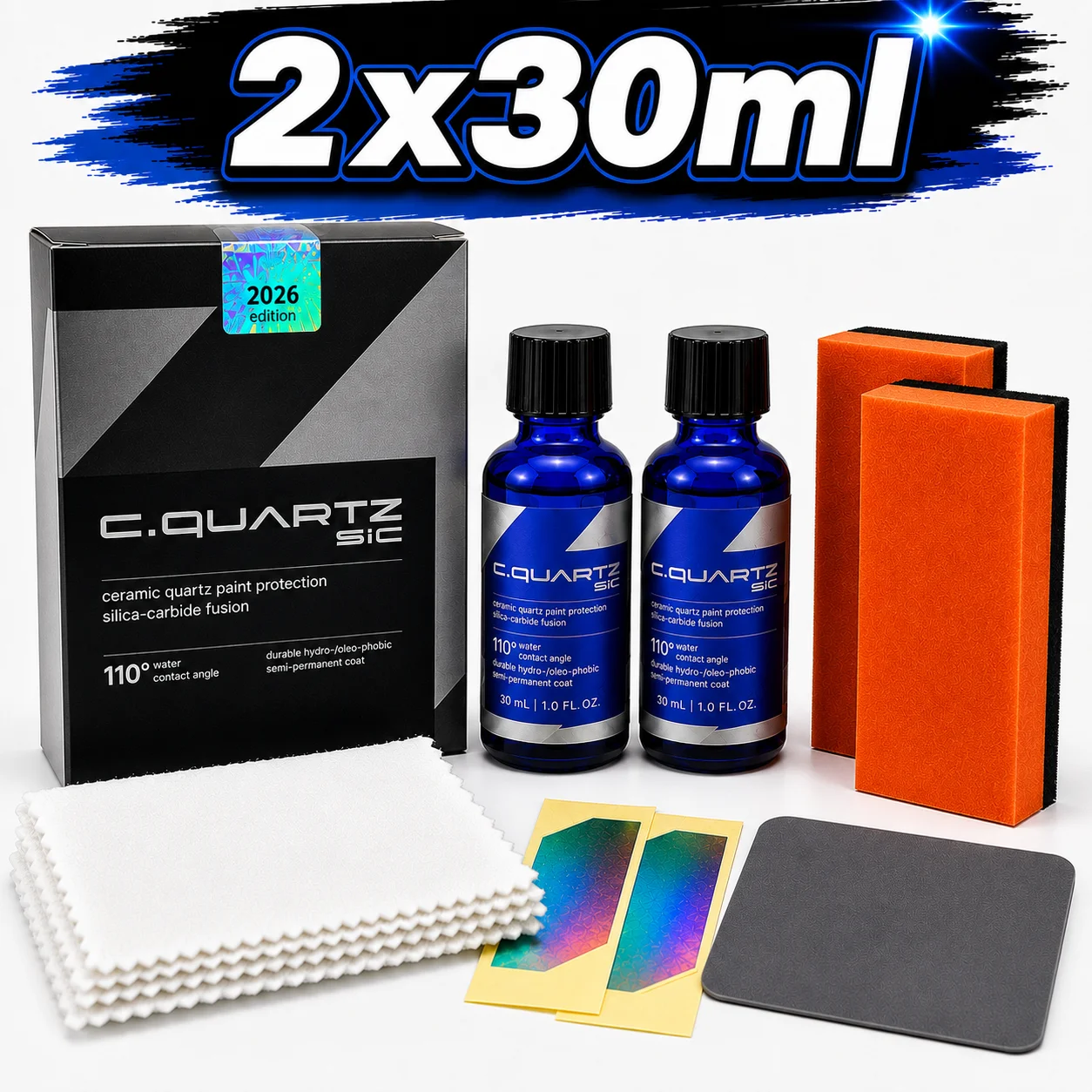 CQUARTZ SiC 2*30ml Kit - Car Ceramic Coating Finish, Quartz Based Nanotechnology, Bonds to Paint, Glass, Metal and Plastic