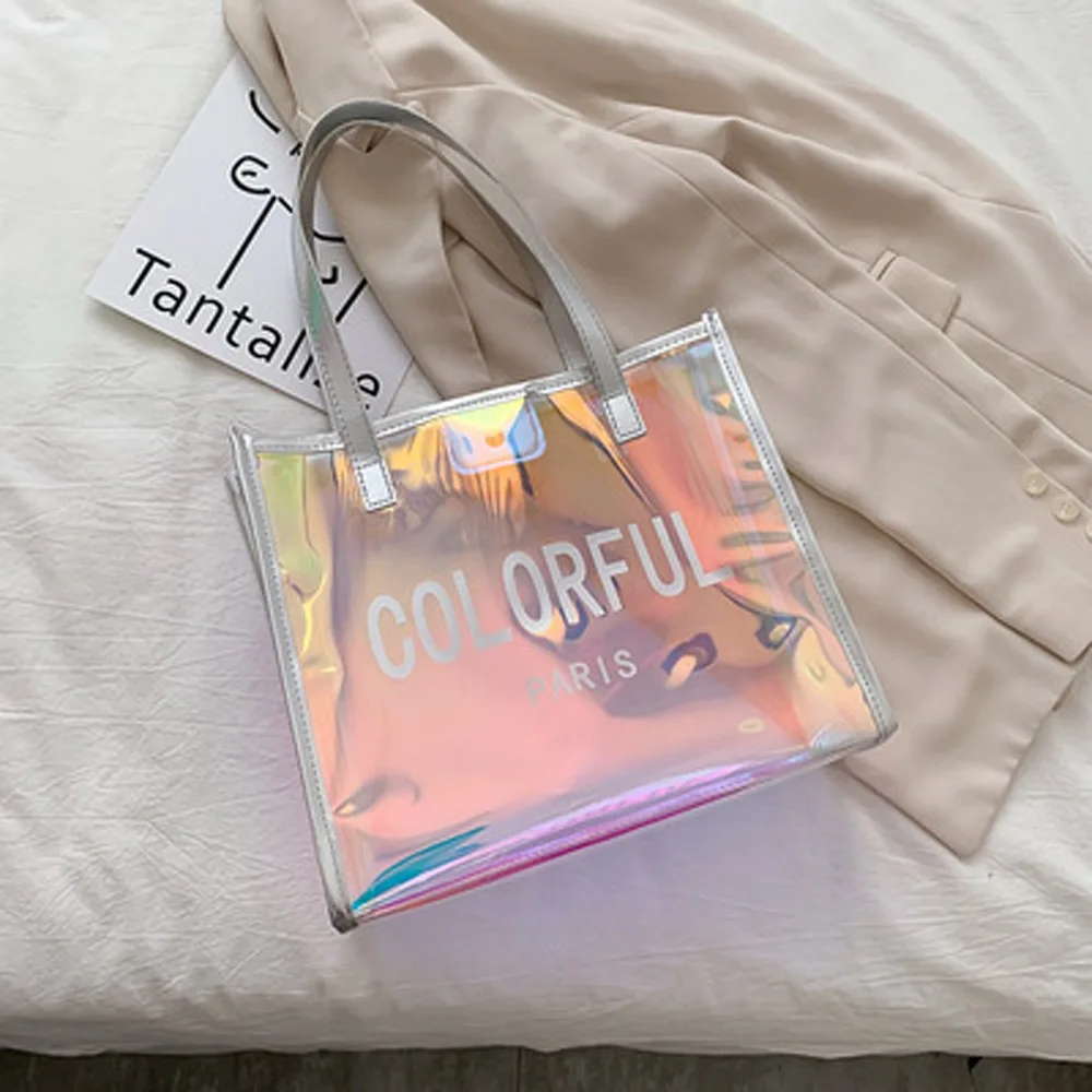 

Large Capacity Laser PVC Handbag Korean Style Underarm Bag Beach Portable Tote Summer Storage Waterproof Shoulder Bags Travel