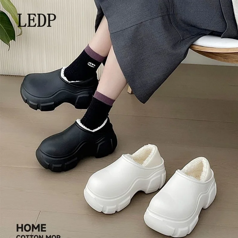 LEDP Brand 8cm Thick Sole Increase Female Winter Outside Wear Wool Thickened Warm Waterproof Indoor Household Cotton Shoes