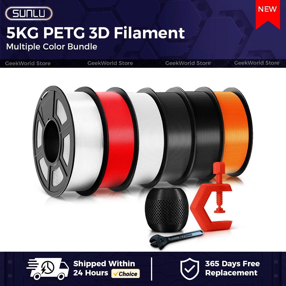 

SUNLU 5 кг PETG 3D-нить 1,75 мм аккуратная рана, высокая прочность, катушка для 3D-печати, материалы для 3D-принтеров FDM, быстрая доставка