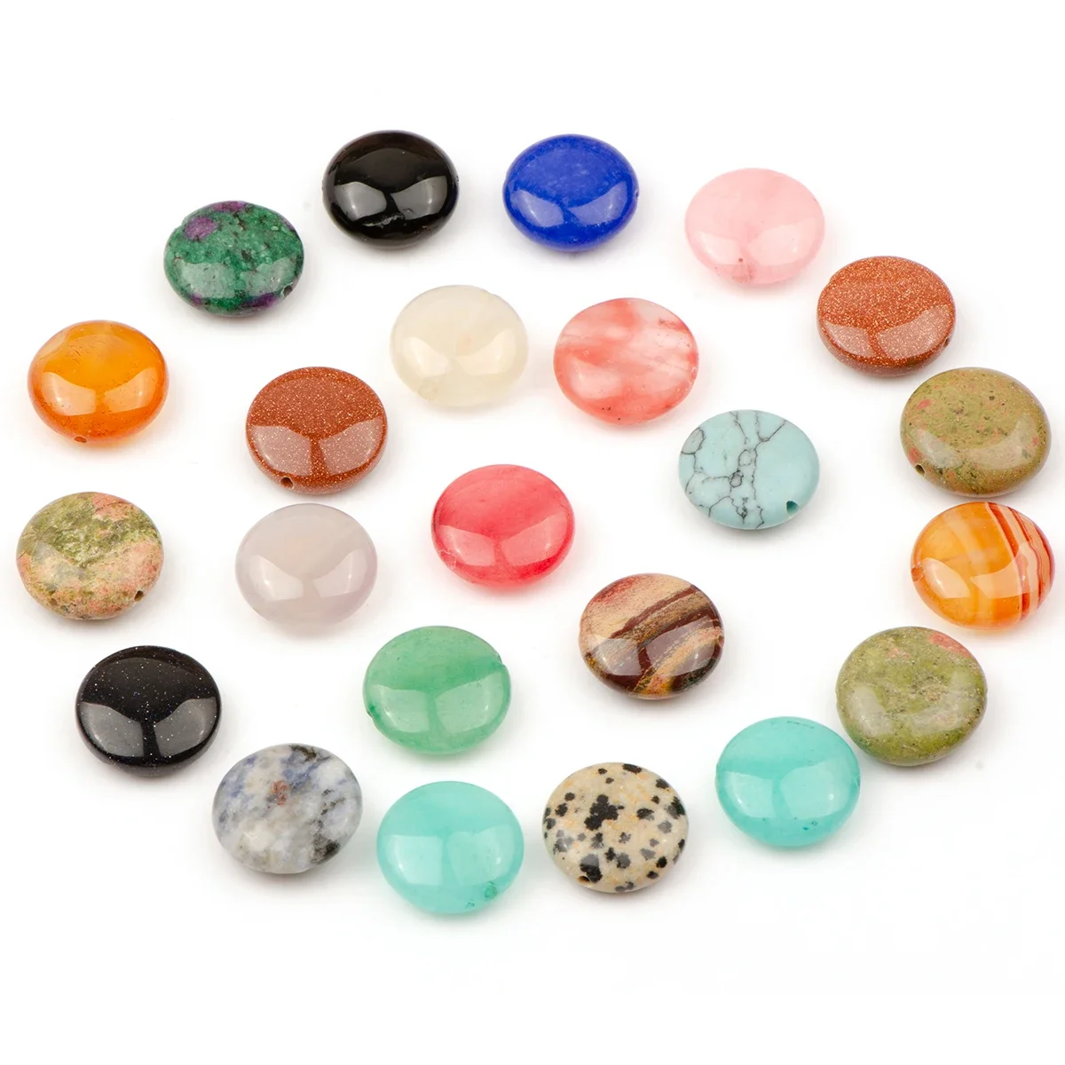 12mm/15mm Natural Flat Round Coin Shape Mix Natural Stone Beads For Jewelry Making Loose Beads DIY Accessories