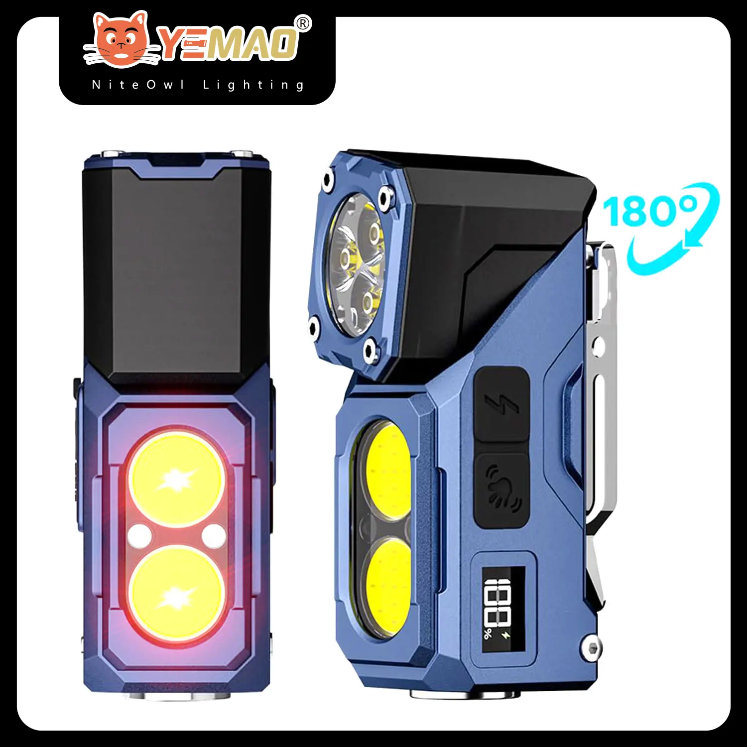 

YEMAO T615 500 Lumens Mini Torch - EDC Flashlight with 180° Rotating Headlamp, Magnetic Tail & Rechargeable LED headlights