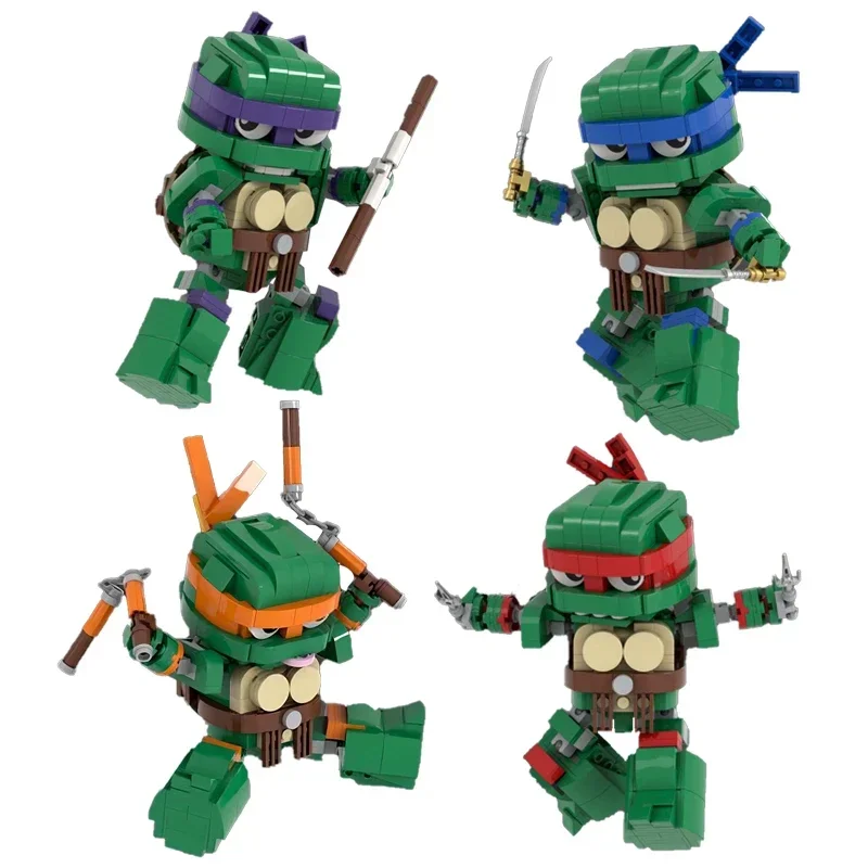 Accesorios de la serie de Anime, figuras de cabeza cuadrada, tortugas Ninja, bloques de construcción MOC SD Mech, Robot, modelo de ensamblaje, rompecabezas, juguete para regalo para niños